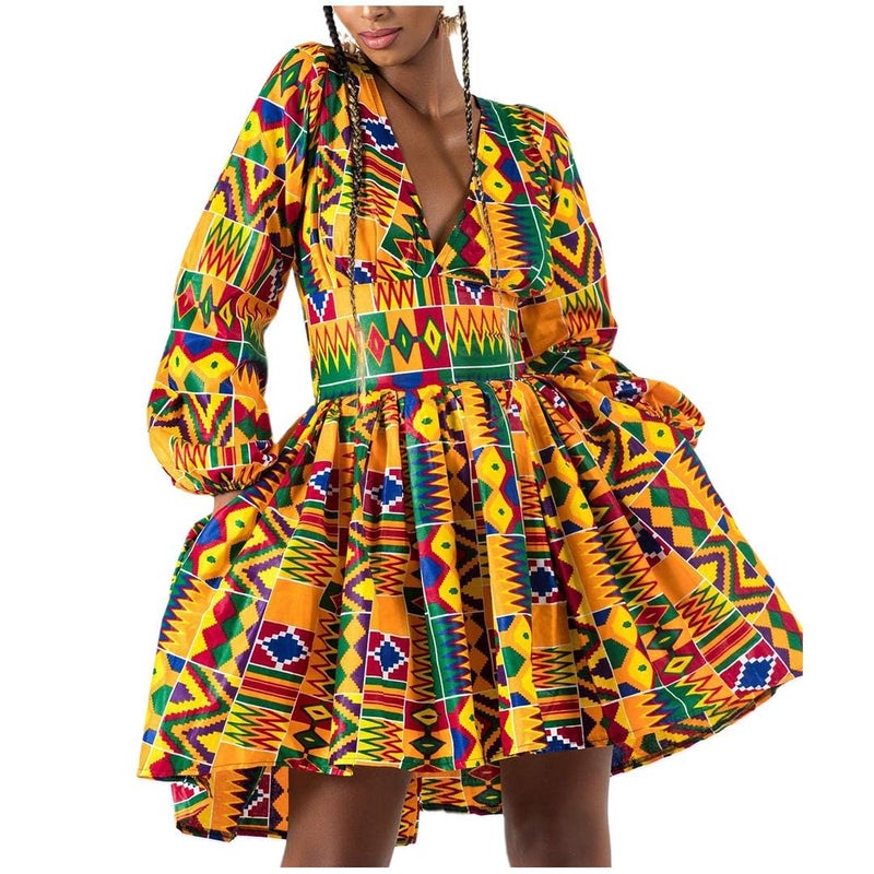 Mocure African Dashiki Printing Dress Long Sleeve A Line Swing Dresses - Image 4